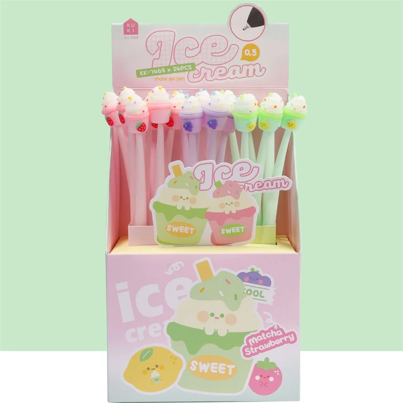 24 pcs/lot Creative Ice cream Gel Pen Cute 0.5mm Black Ink Neutral Pens For Writing Office School Supplies