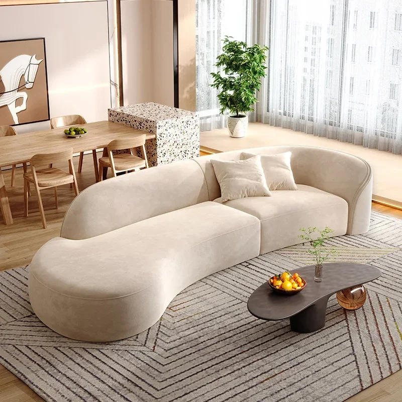 Fabric sofa modern simple technology cloth sofa light luxury cream wind curved moon lazy living room sofa combination