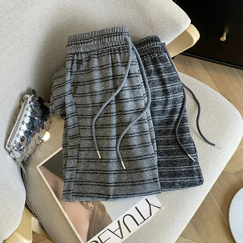 Vintage Stripe Wide Leg Pants Women Autumn High Waist Streetwear Loose Casual Pants Y2K Korean All Match Straight Leg Trousers