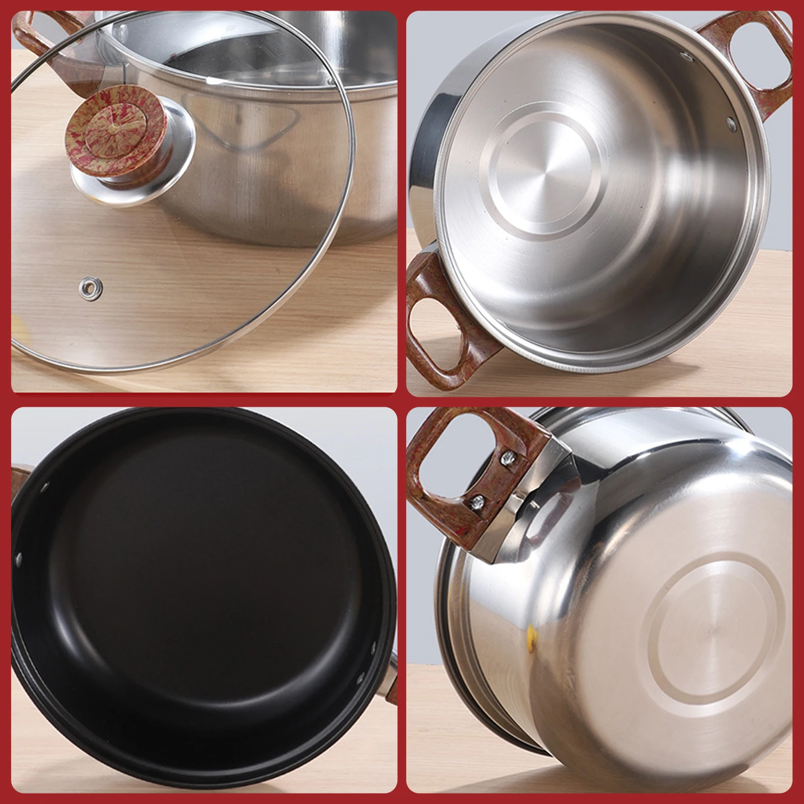 12 قطعة طقم أواني ومقالي للطهي مع غلاية 3 لتر غير لاصقة للمطبخ من الفولاذ المقاوم للصدأ طقم تحريض مع أغطية غسالة أطباق محمولة #3