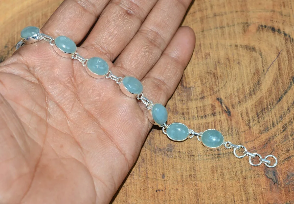 ブルー アクアマリン ブレスレット 925 スターリング シルバーオーバル アクアマリン ブレスレット シルバー ジュエリー
