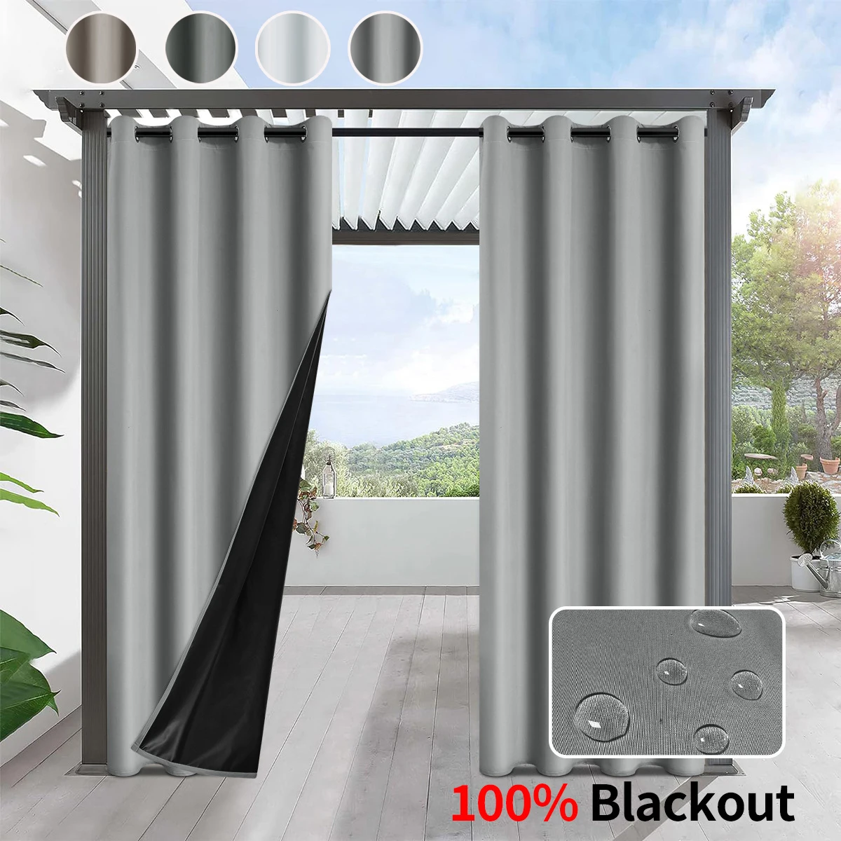 1pc Modern 100% Blackout Waterproof Outdoor Curtains, Curtains for Garden, Patio, Porch, Bedroom, Living Room, Pergola, Cabana