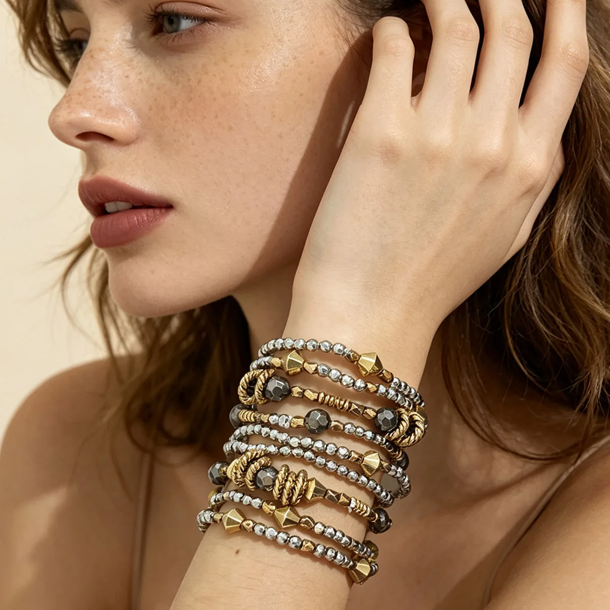 Multi Layer Stackable Beaded Bracelet Set for Women Vintage Irregular Bead Bracelets Sweet Cool Y2K Punk Jewelry for Daily Party
