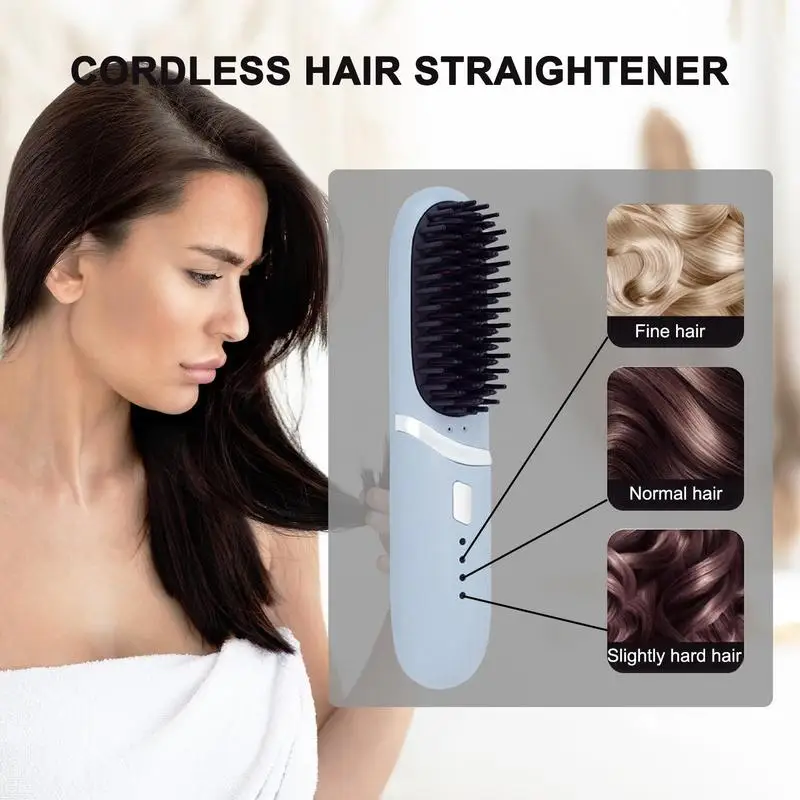 Portable Cordless Hair Straightener Comb 3 Modes Adjustable Hot Straightening Comb Fast Heating Straightening Brush for Women