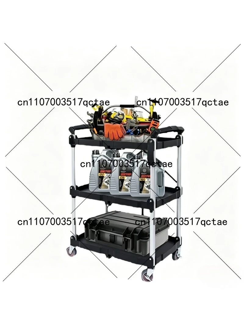 Collapsible Utility Cart 3 Shelf 165LBS Heavy Duty Plastic Rolling Cart Portable Lockable Wheels Warehouse Tool Cart