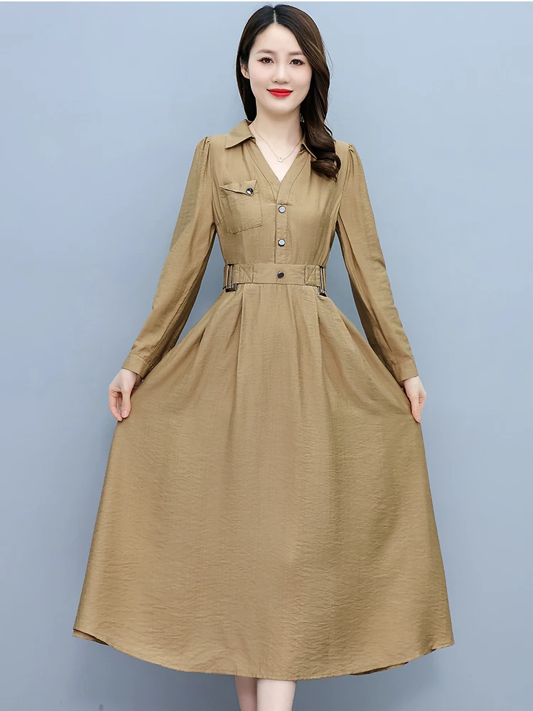 2024 Casual Cotton and Linen Long Robe Spring Autumn Elegant Women Office Lady Midi Dress Vintage Bodycon Party Prom Maxi Dress