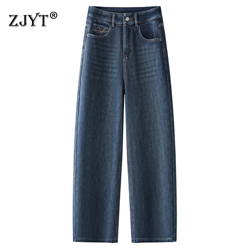 

ZJYT Ankle Length Jeans for Women Fashion Street Style Loose Denim Pants Blue Woman Clothes Trousers Female Bottoms Vintage