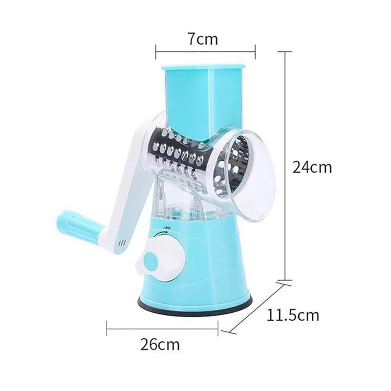 Multifunctional 3-in-1 Manual Vegetable Slicer Round Mandoline Slicer Potato Cheese Kitchen Machine Radish Shredder Kitchen Drum