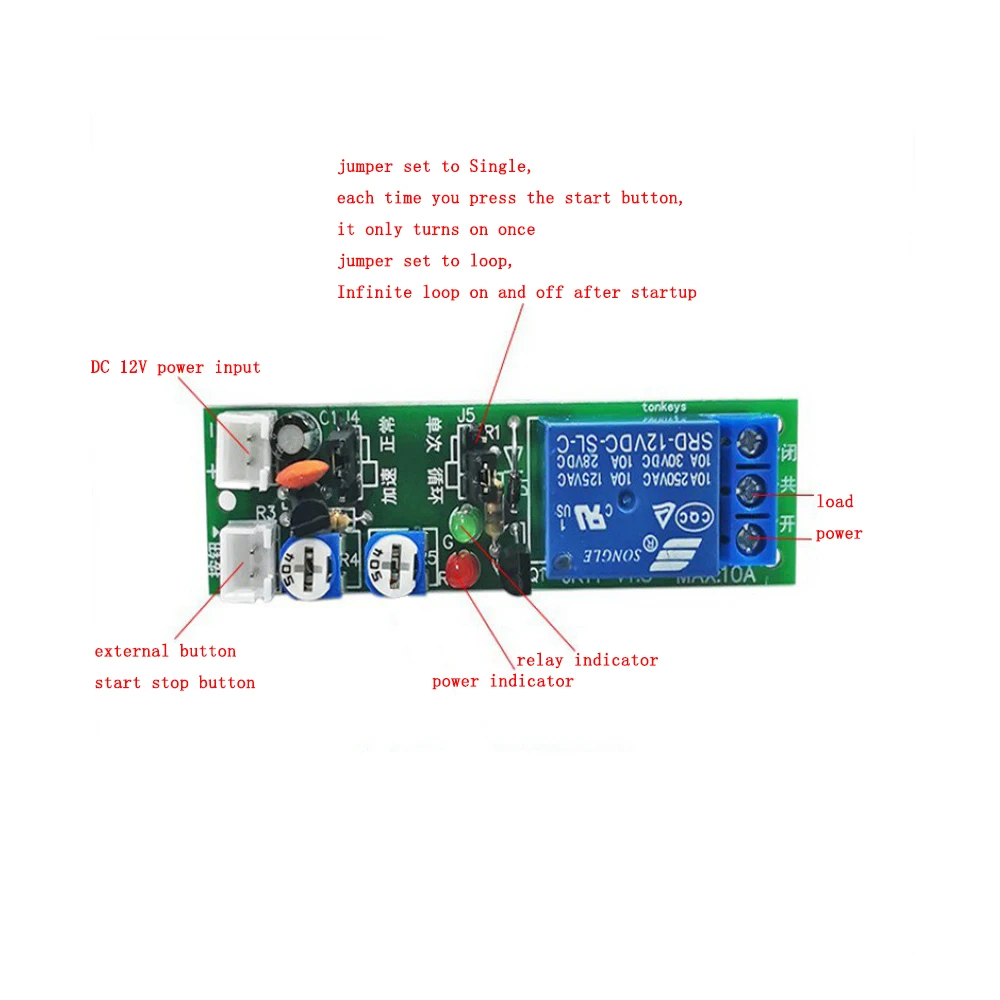 

JK11 0-100S Time Adjustable Relay Module DC 5V 12V Cycle Timer Delay on/off Switch Power Supply Relay Shield Timer Delay Relay