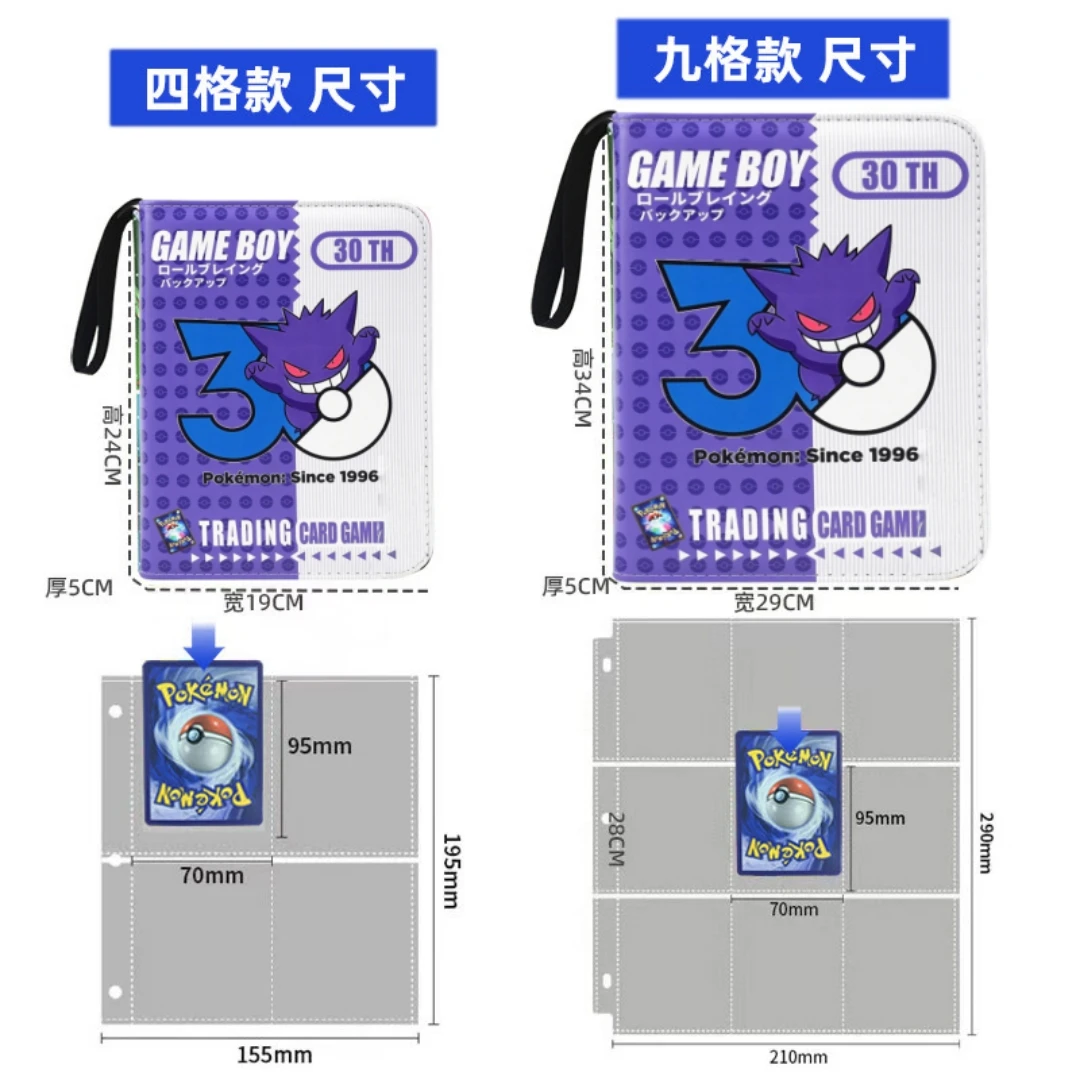 

Pokemon Card Album Binder Gengar 30th Anniversary Edition Zipper Book 400/900 Large Capacity Pockets Cards Binders Storage Gift