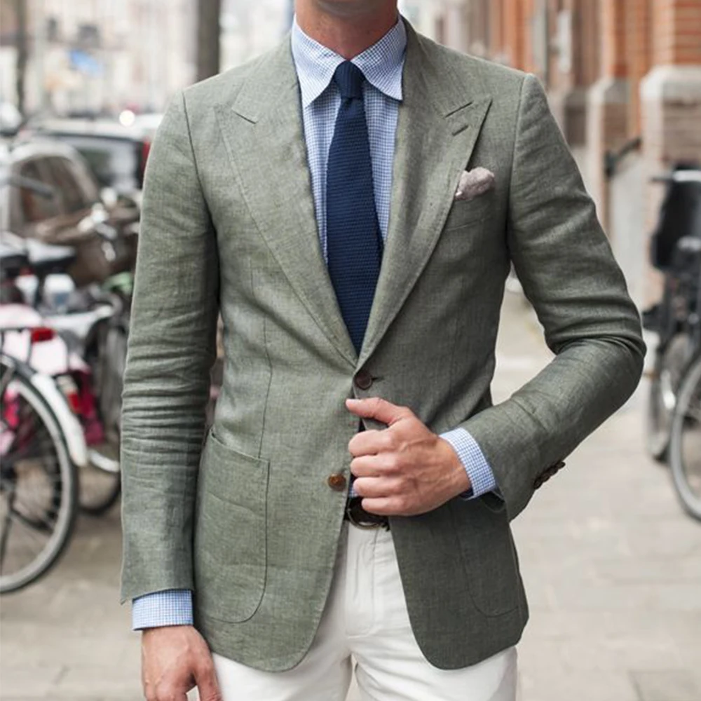 

Men Suit Jacket Cotton Linen Single Breasted Peak Lapel Slim Fit Blazer Casual Elegant Office Business Formal Coat Stylish Comfo