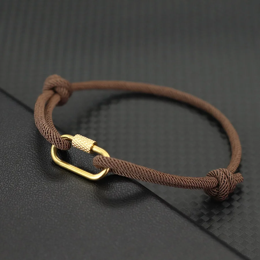 Handmade Rope Chain Men Bracelet Detachable Gold Mountaineering Buckle 3mm Sliding String Braclet Adjustable Casual Braslet