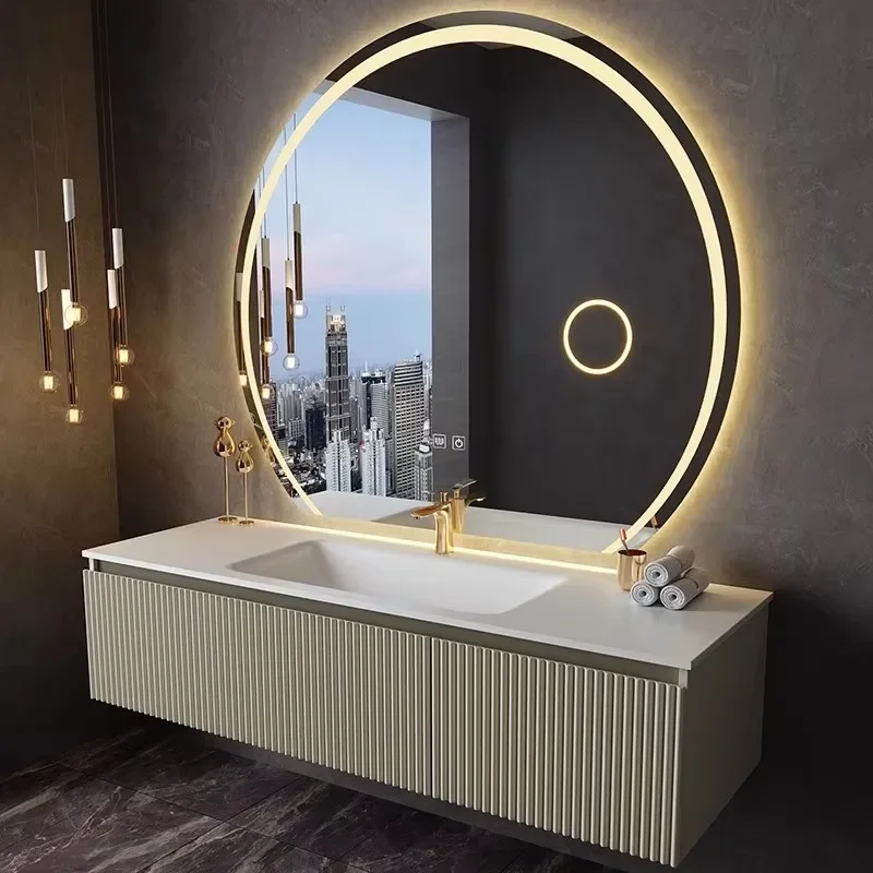EO s Luxury Orgnizer Wooden Bathroom Cabinet Sink Mirror Light Space Saver Washroom Cabinet Toilet Storage Mobile Bagno Furni