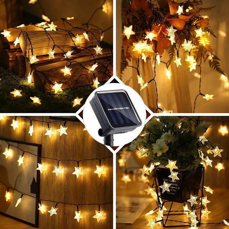 

Solar Star String Lights Outdoor LED - Ramadan Holiday Decor for Garden Wedding Party Home Tree Street Inner Court Fence