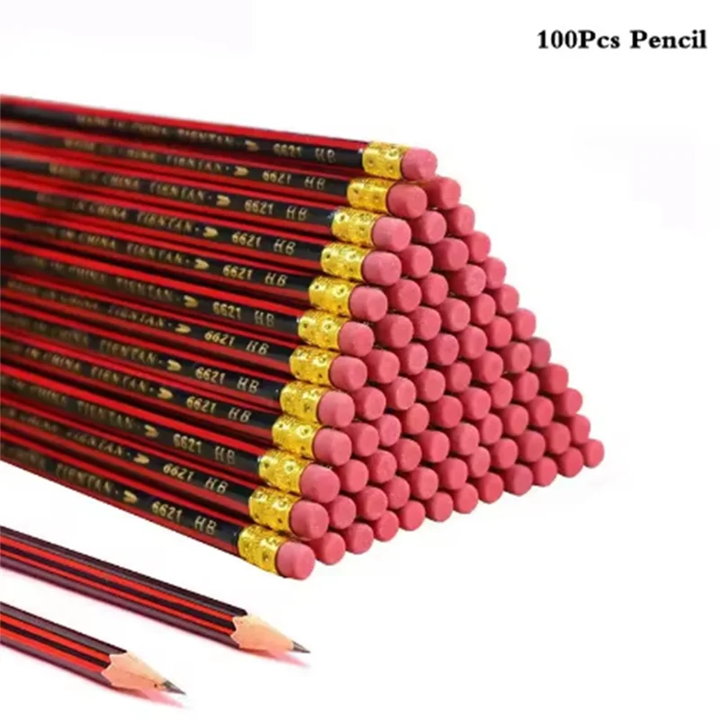 New-100 Pz Matita per schizzi Matite di piombo in legno Matita HB con gomma Bambini Disegno Matita Scuola di cancelleria per scrittura