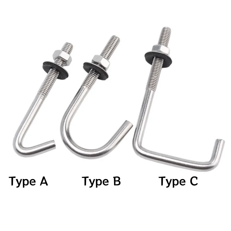5/10pcs 304 Stainless Steel Irregular Bolt Circular/Right Angle/Square Corrugated Hook Nail with Hex Nuts & Washer M5 M6