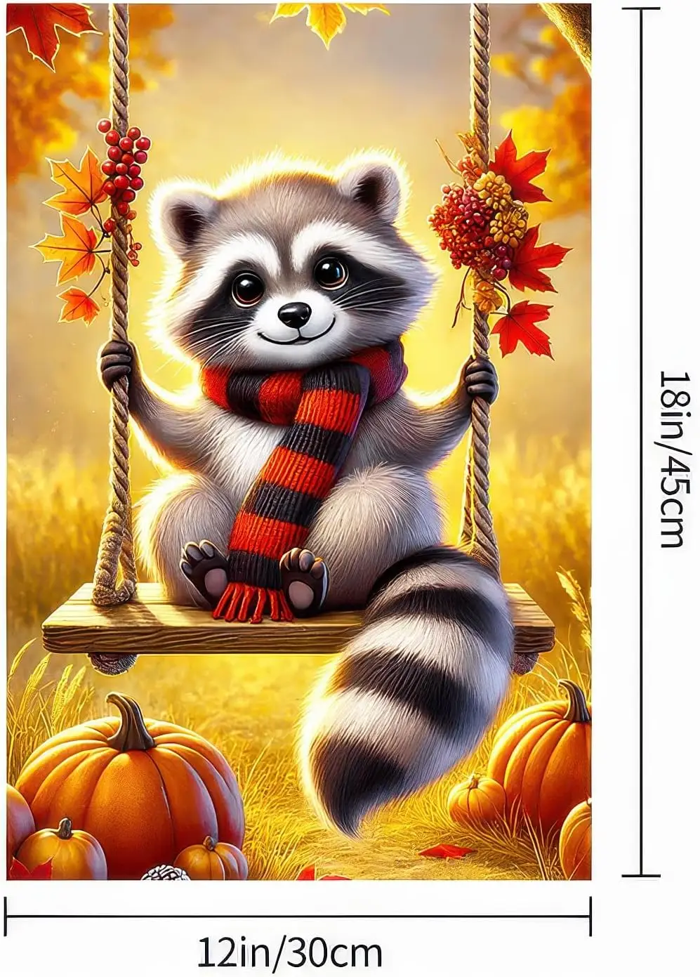 Thanksgiving Fall Garden Flag 12x18 Inch Welcome Raccoon Outdoor Flag Double Sided Autumn Yard Banner with Swing Pumpkins an LLG