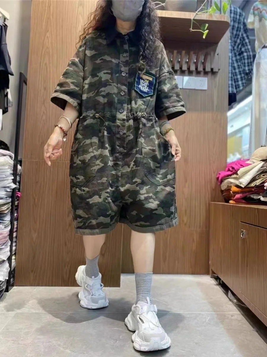 

Летние женские комбинезоны с высокой талией и воротником-стойкой, рабочая одежда с одной пуговицей и талией, Rer, высокая талия