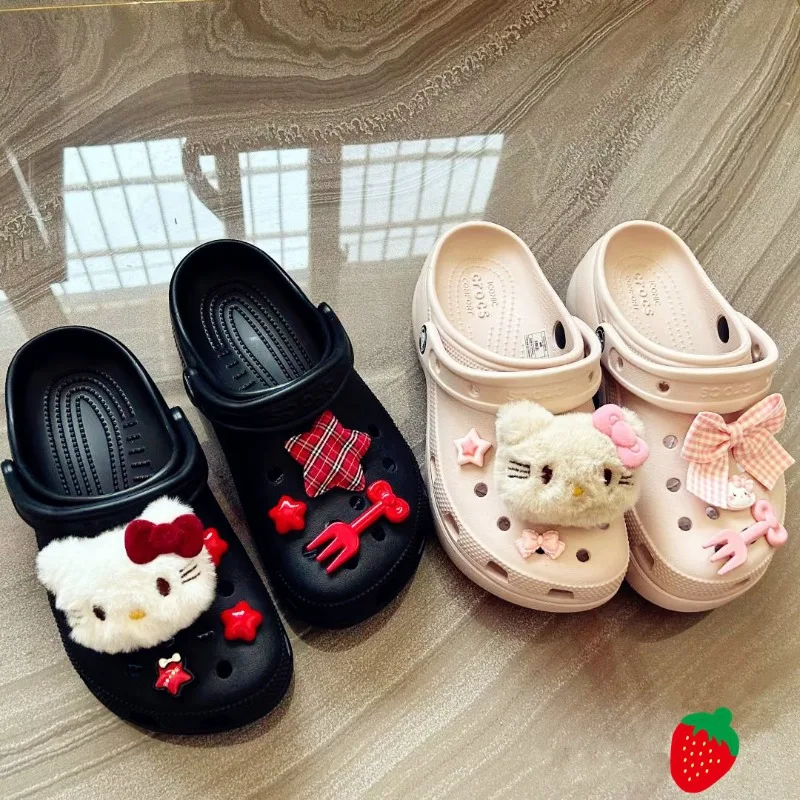 

6/7/8pcs Cartoon Sanrio Hello Kitty Shoe Accessories Hole Shoes Buckle Plush Cat Diy Sandals Decoration Removable Girl Gifts