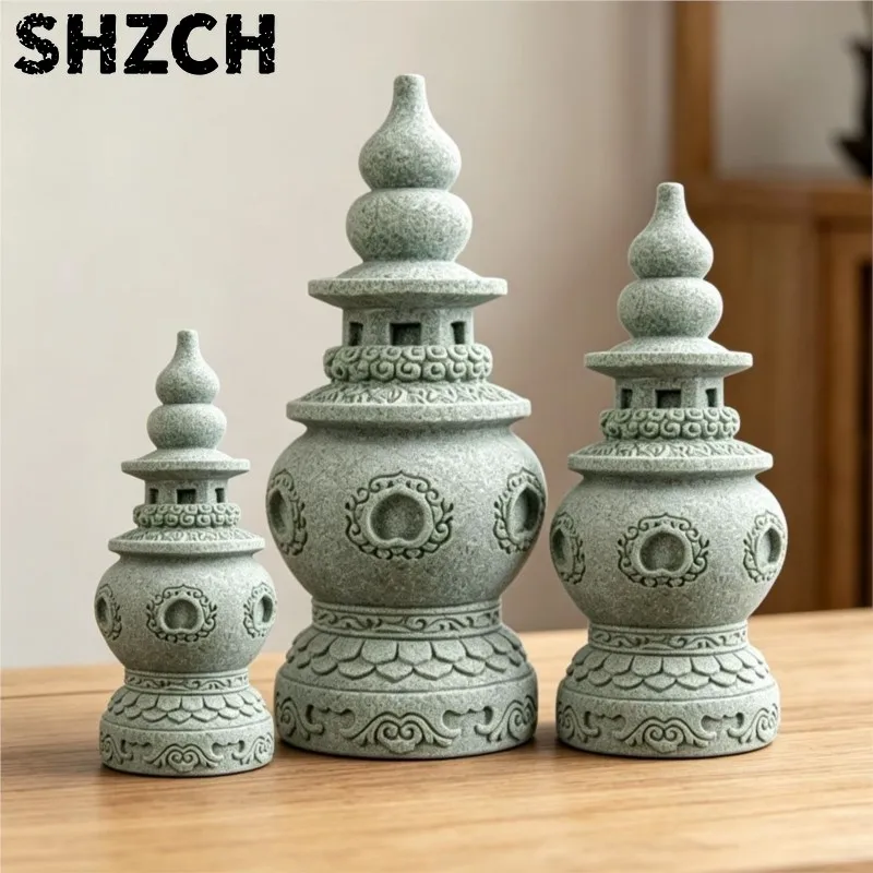 Qing Sha Shi San Tan Yin Yue Stone Crafts Desktop Decoration Home Tea Table Tea Pet Bogu Rack Decor Landscape Stone Tower ZI940