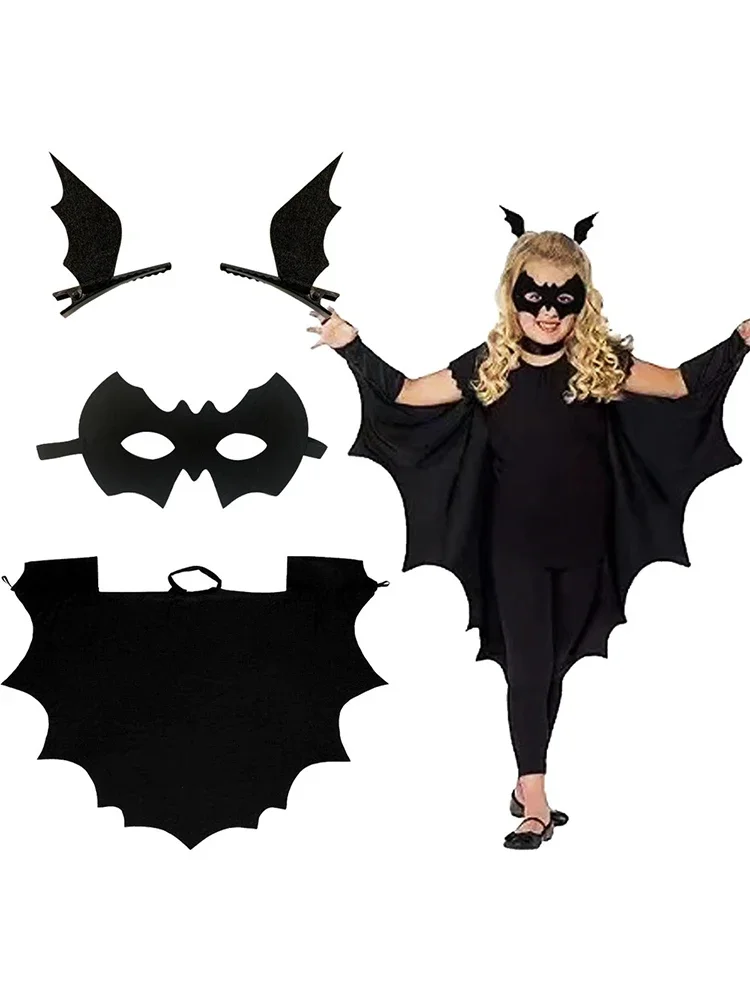 

Kids Boys Girls Halloween Bat Costume Black Cape Dress Up Party Cosplay Prop Bat Cloaks Stage Wear for Festival Carnival