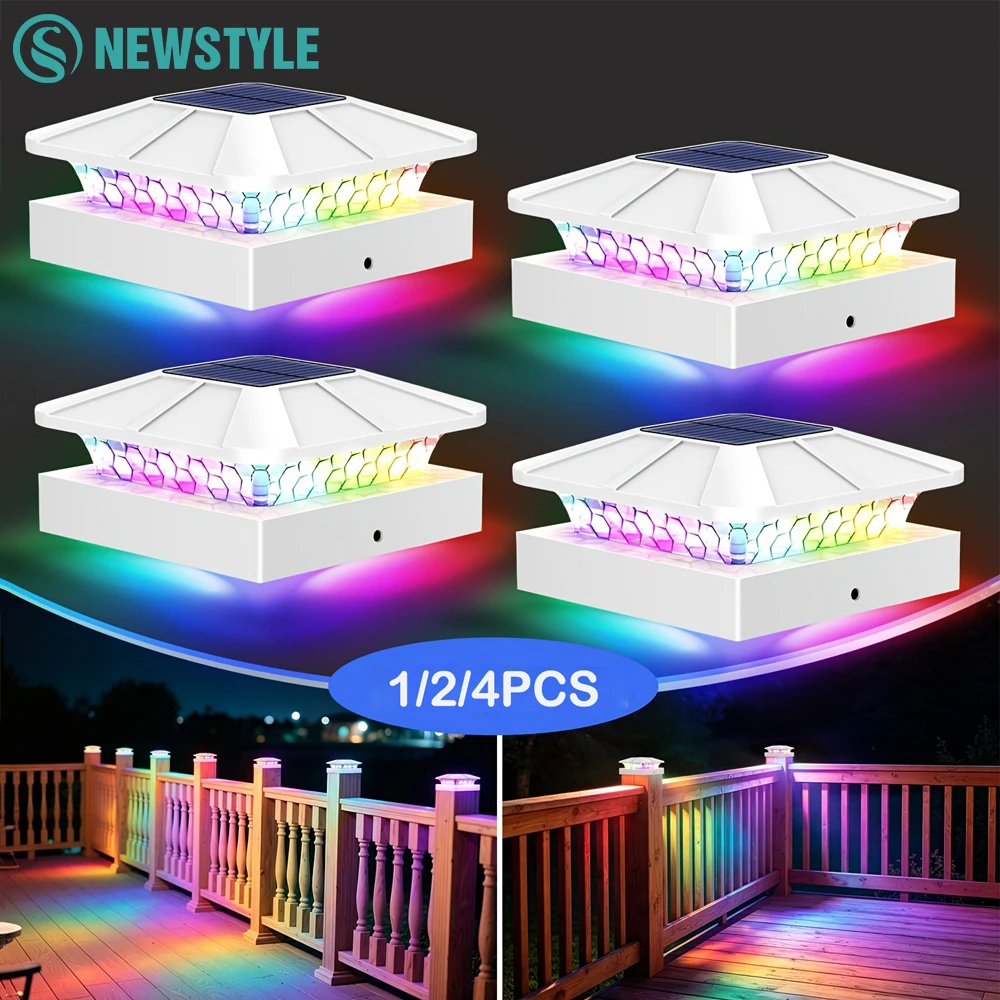 RGB 4x4 Solar Post Cap Lights Outdoor LED Fence Caps Light Waterproof For Wood Vinyl Post Top Lighting for Deck Mailbox Railing