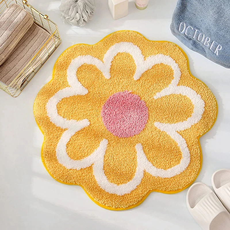 Inyahome Cute Soft Superfine Fiber Flower Floor Mat Bathroom Non Slip Water Absorbent Rug Bath Mat Door Mats Rugs for Entrance