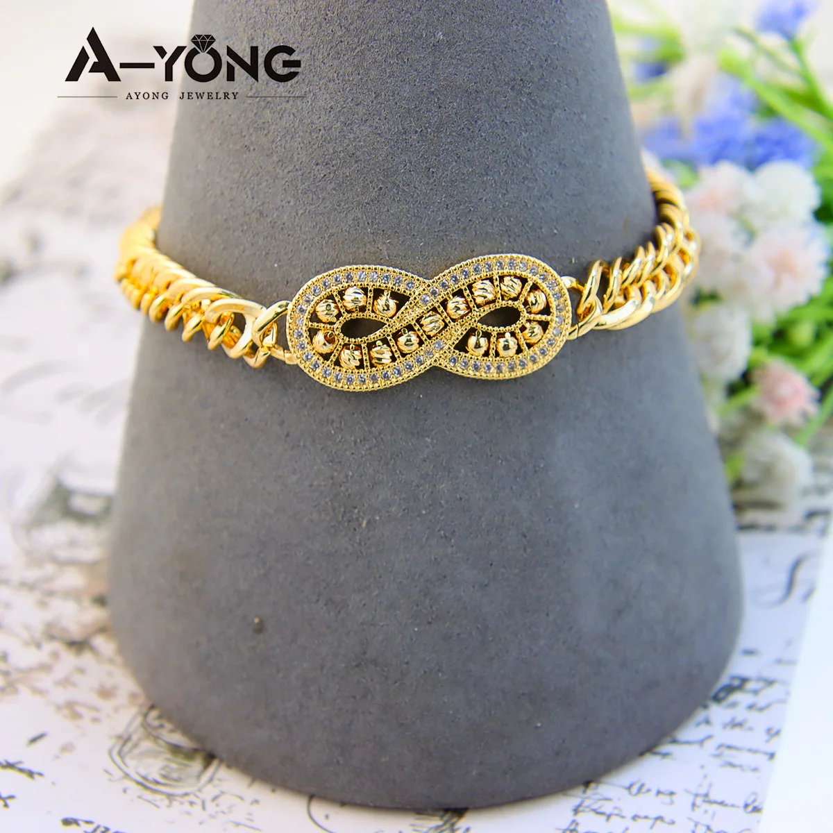 Luxury Gold Plated Beads Bracelet 21k Gold Color Turkish Cuban Infinity Bangles Dubai Saudi Women Wedding Party Jewelry