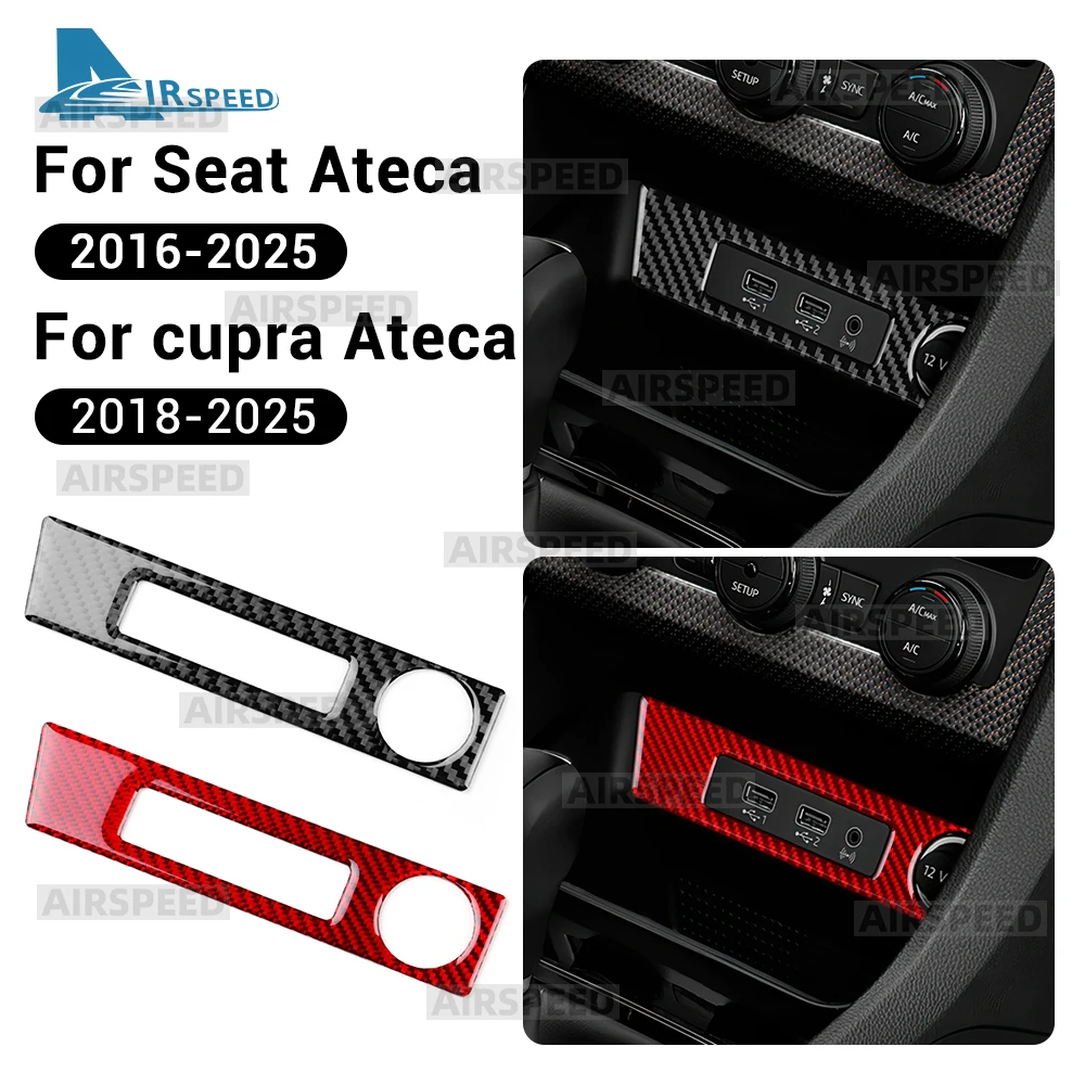 Pegatina de fibra de carbono suave Real para SEAT Ateca 5F 2016-2025 para Cupra Ateca 5F 2018-2025 LHD RHD marco de puerto de carga USB para coche