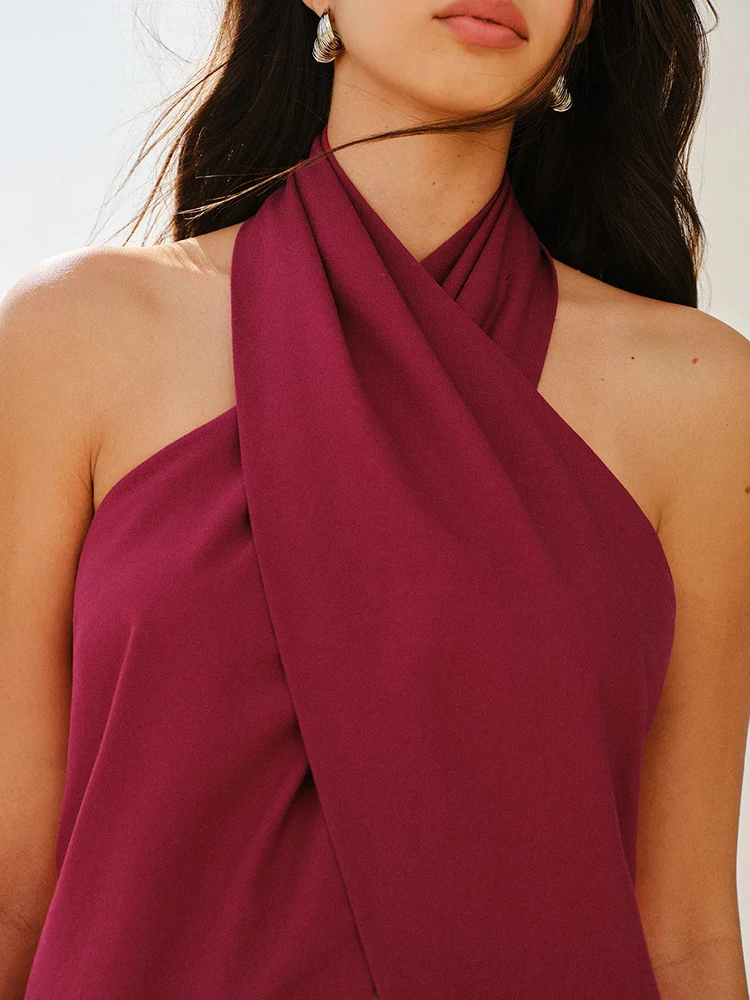 Eenkcos Sexy Purple Red Cross Ne Bal Tank Top Women's Slim Fit Mid-Length Outerwear Summer New Design Hanging Ne