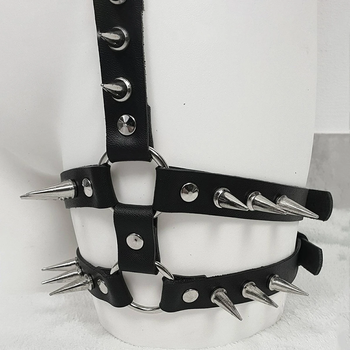 حزام ساق واحد من الجلد للنساء، حزام الفخذ للنساء، ملحق ملابس داخلية صنم للنساء، مشبك حزام الساق من جانب واحد #3