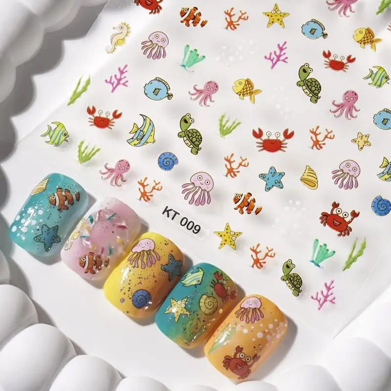 

Cartoon Ocean Nail Art Stickers 3D Summer Starfish Seashell Nail Decals Colour Decoration Nail Charm Nail Art Supplies