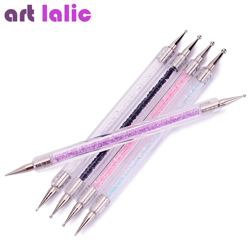 5Pcs Double-ended Nail Dotting Pen with Sparkling Rhinestones Handle, Dotting, Gems Picker Tool