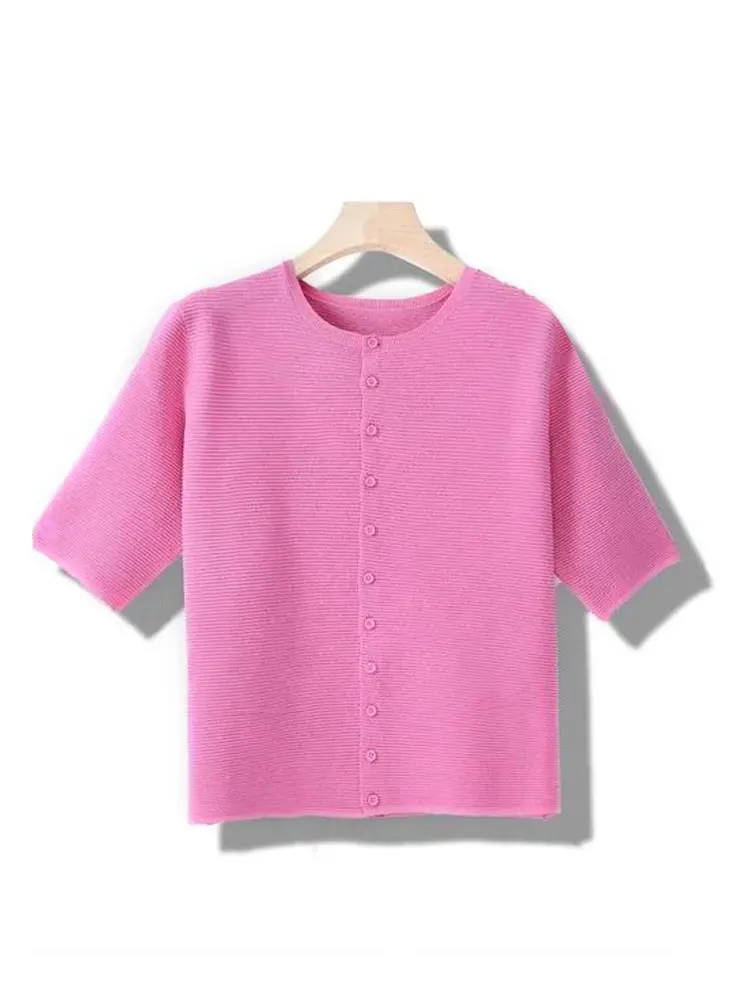 

Ele Unique Pure Color ort Sve Женский топ, простая футболка Sli для поездок на работу, новинка лета, корейский свободный крой на пуговицах