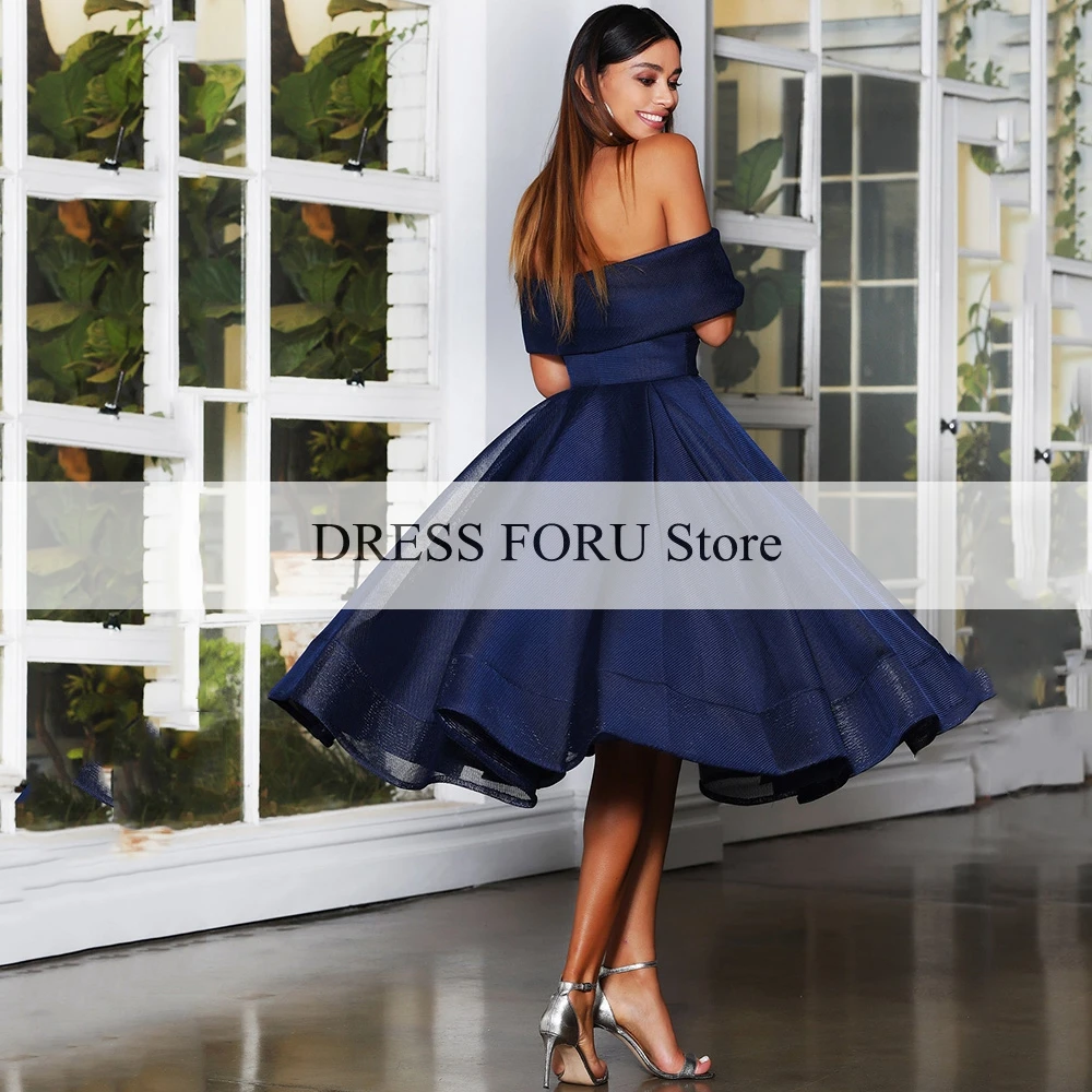 Simple A Line Off The Shoulder Evening Dresses Swetheart Open Back Sleeveless Knee-Length Prom Party Gowns Vestidos De Noche