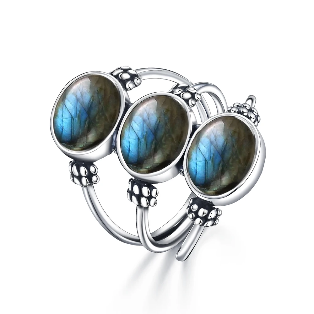 Women's Labradorite 925 Silver Ring with Rainbow Light, Gift