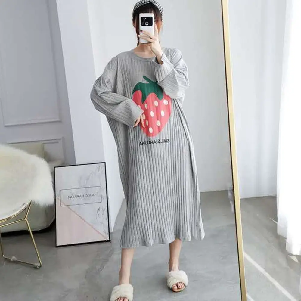 Plus Size 5XL 120kg Autumn Nightgown Women Sweet Long Sleeve Night Dress SleepwearO Neck Comfortable Casual Home Dress