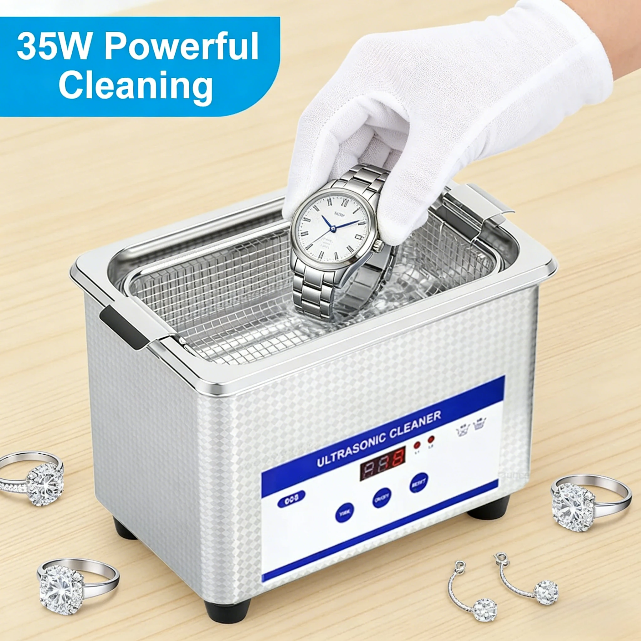 

High Quality Mini 0.8L Ultrasonic Cleaner 40KHz 35W High Power Cleaning Machine for Glasses Jewelry Razor Denture Durable