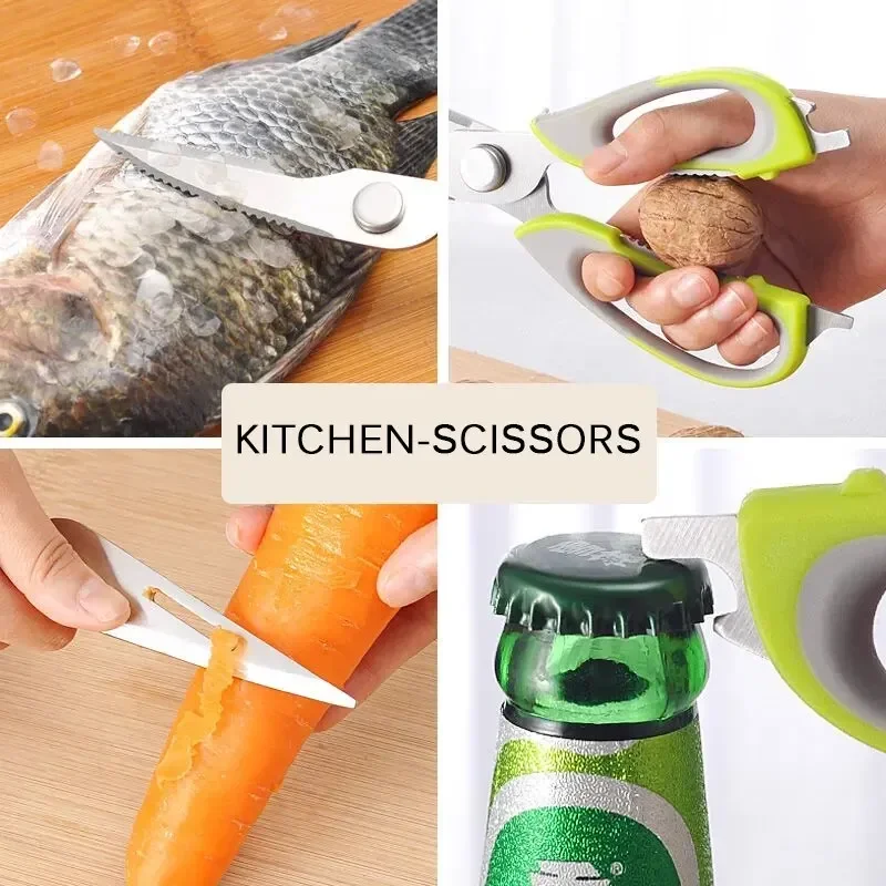 Stainless Steel Household Multi-purpose Kitchen Scissors Detachable Magnetic Tube Food Scissors Refrigerator Kitchen Scissors