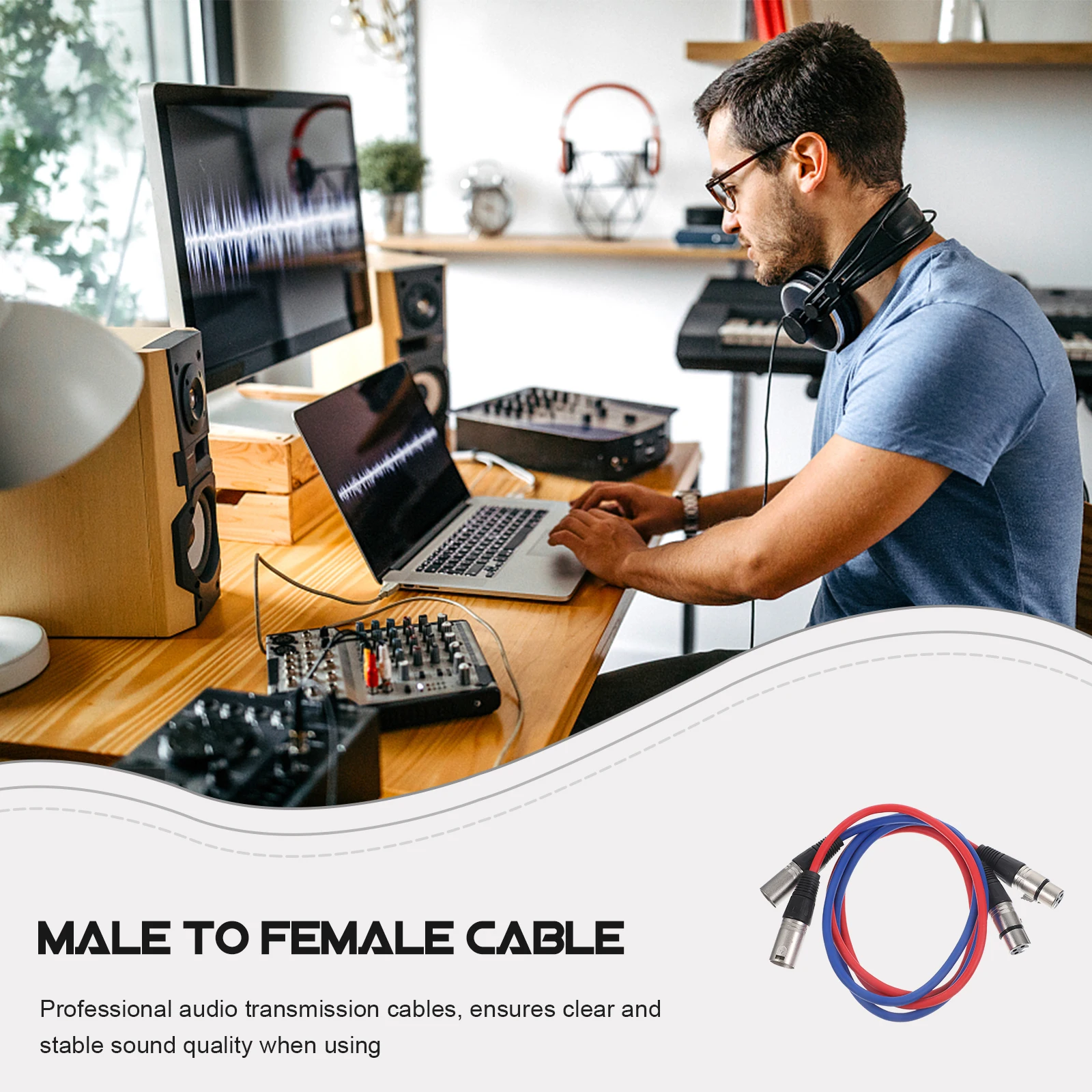 

2pcs 1m Audio Cables Male to Female Balanced Microphone Cable Red Noise Reduction Performance Compatible