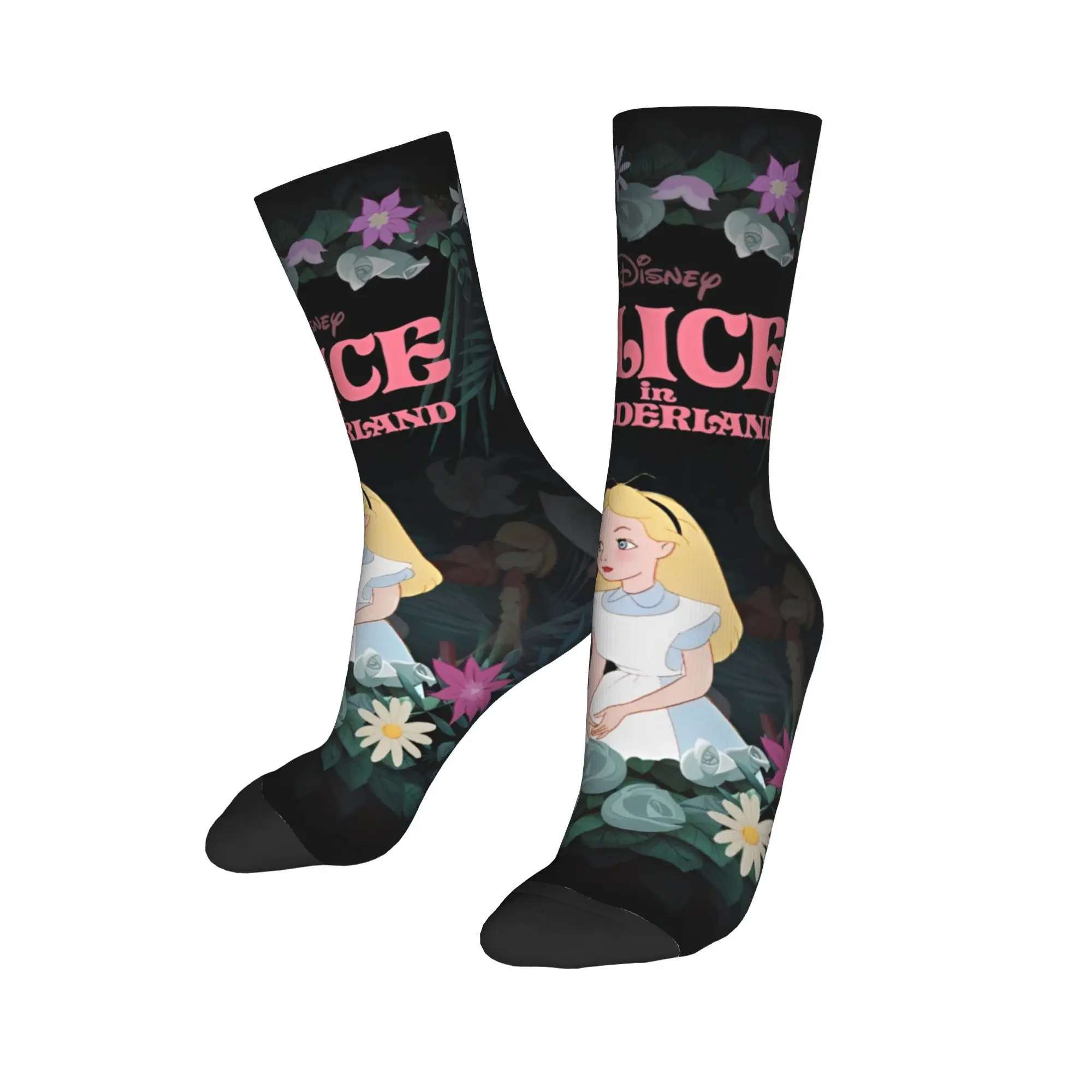 Fashion Alice in Wonderland Cartoon Basketball Socks Brave Girl Polyester Middle Tube Socks for Unisex Sweat Absorbing