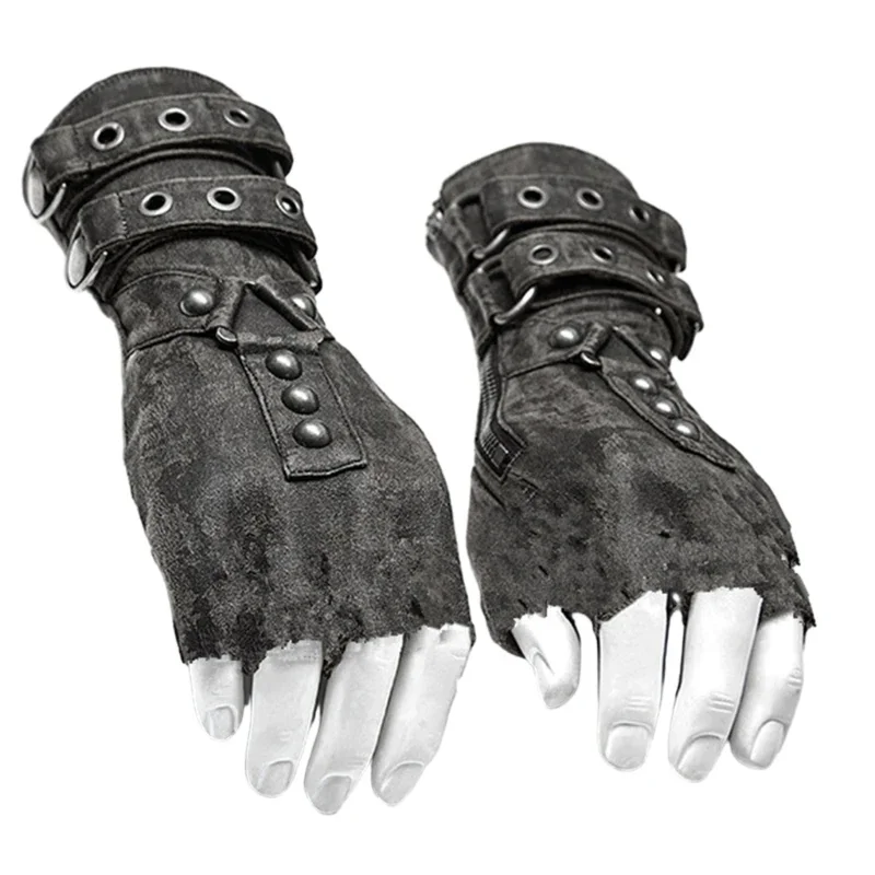 Steampunk Studded Zipper Wristband Gladiators Medieval Vintage Boxing Gloves Arm Guards Cosplay Costume Accessory