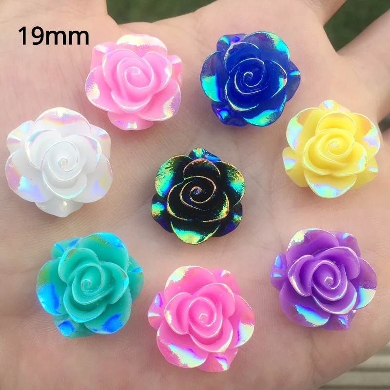 Wholesale 19mm Rose Flower Resin AB Rhinestone jewelry Decoration Stones Crafts Center of hair arch wedding Decoration