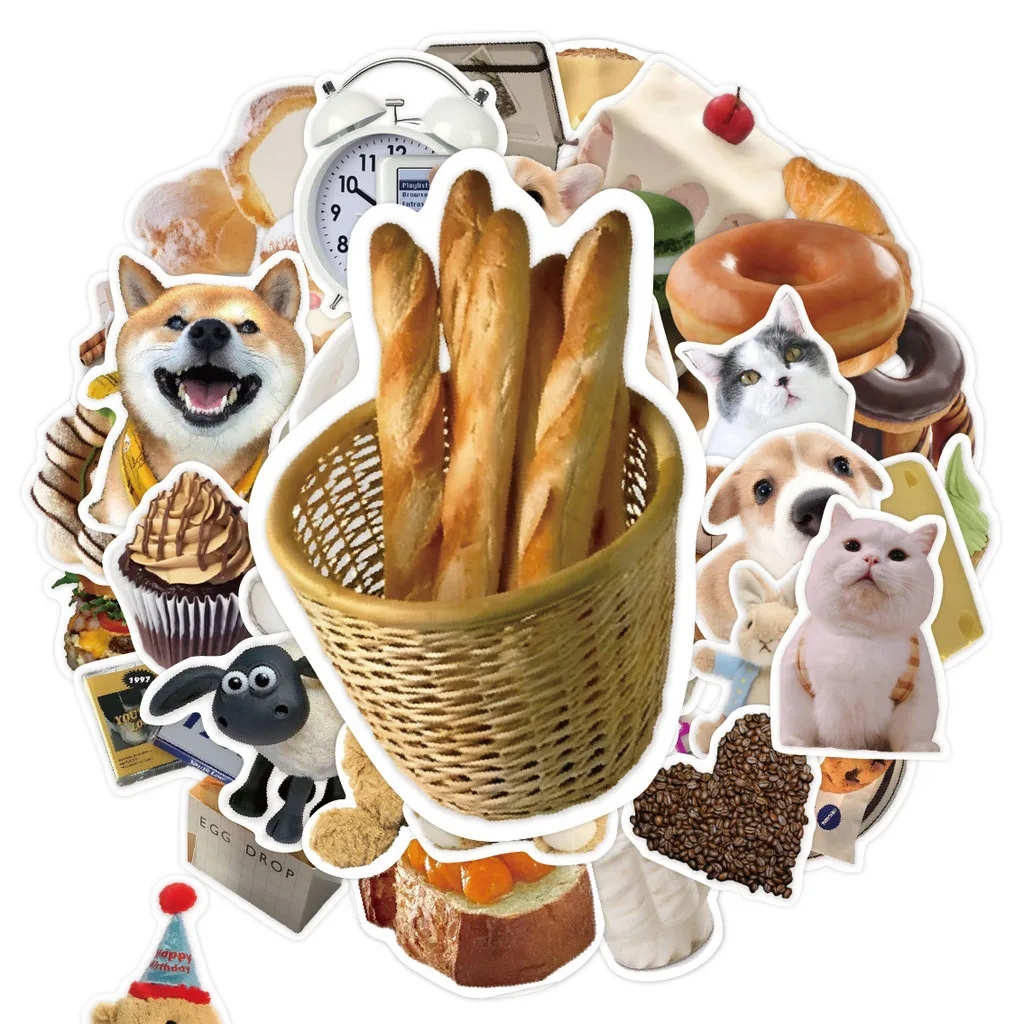ملصقات دمى الحيوانات الأليفة والطعام المستوحاة من 50 قطعة - شارات إبداعية لحافظة الهاتف والكمبيوتر المحمول ومشاريع المجلات التي تصنعها بنفسك