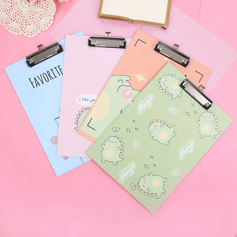 4PCS Creative Paper A4 Folder Cartoon Multifunctional Office Stationery Writing Pad Clip Data Paper Clip