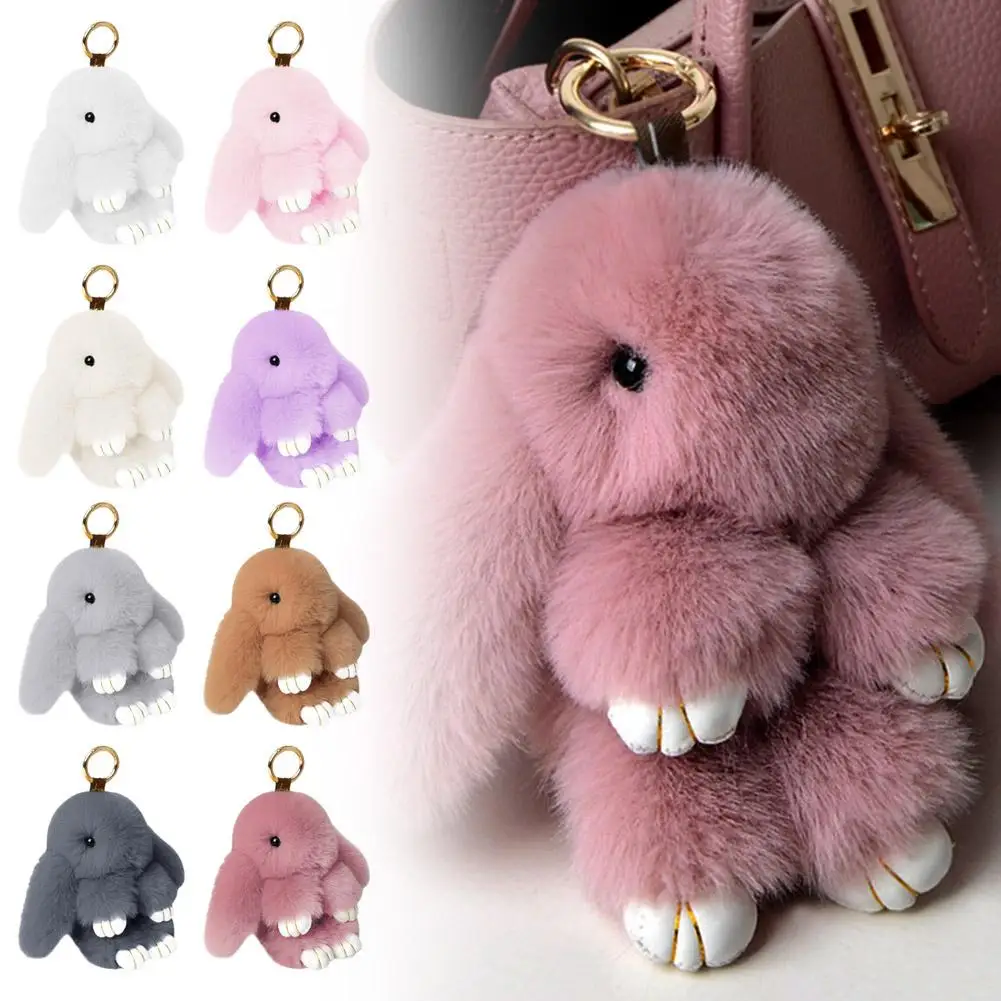 Cute Long Ear Bunny Keychain Real Mink Fur Rabbit Doll Charm Toys Ornament Keyring Jewelry Pompom Pendant Gifts Handbag Plu C9M0