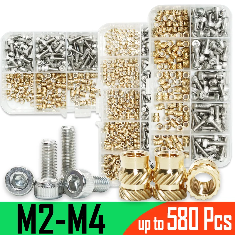 Thread Brass Insert Nut and Hexagon Hex Socket Cap Head Screw M2 M2.5 M3 M4 M5 M6 M8 Stainless Steel Bolt Insertion Copper Nuts