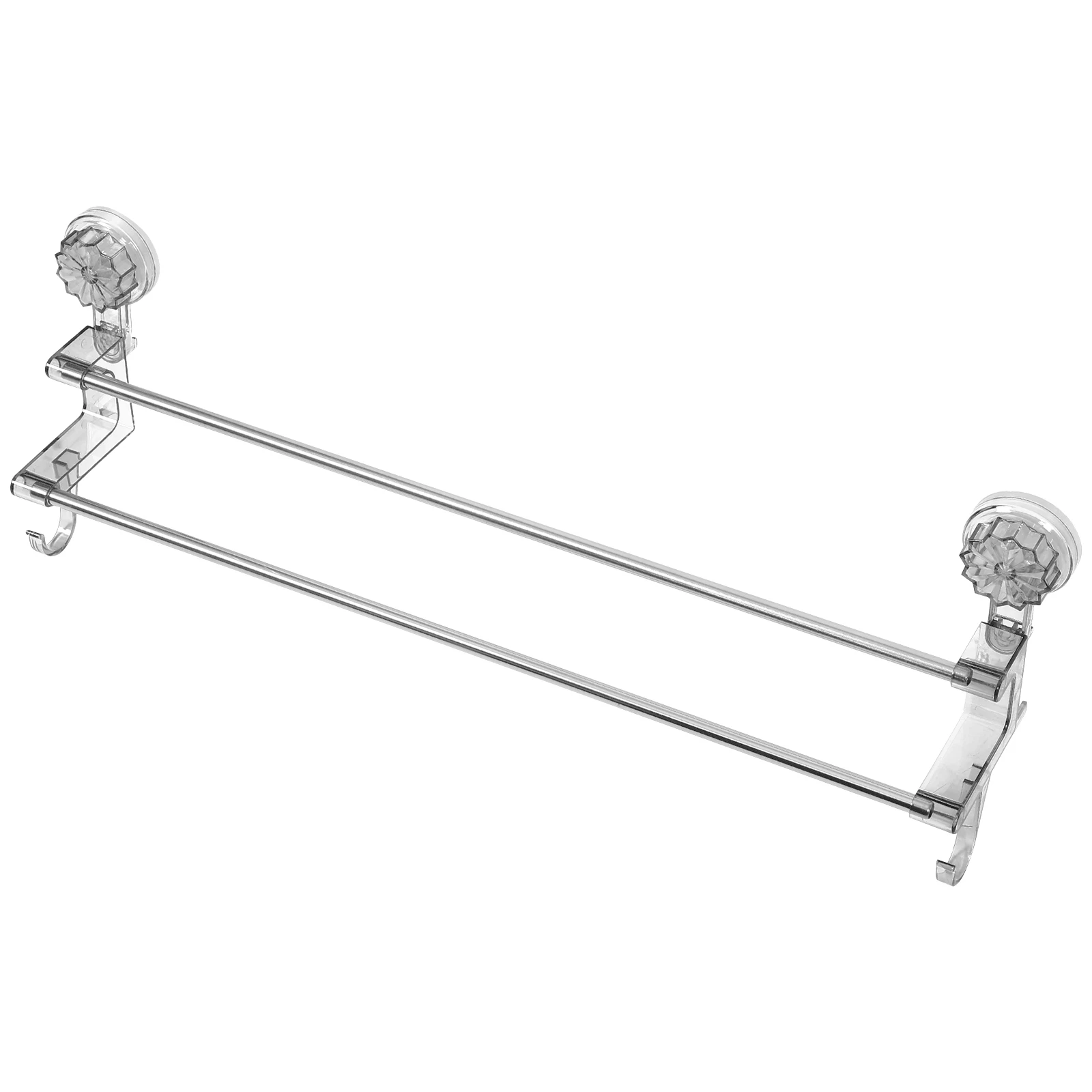 

Suction Cup Towel Rack 58.8cm Double Rod with Hooks Punch Free Storage Bathrooms Grey Plastic Wall Mounted Holder