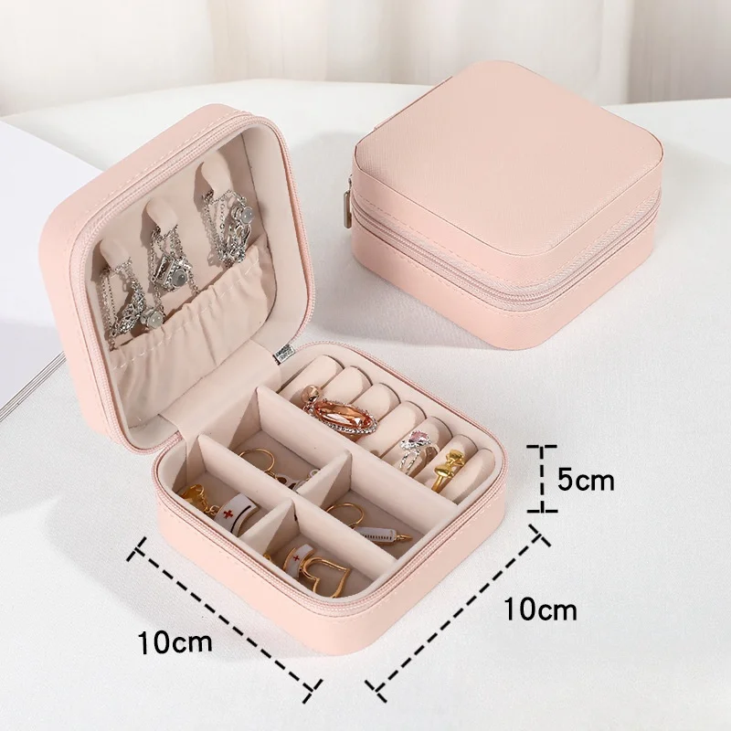 Mini Schmuckaufbewahrungsbox Tragbare Reise-Schmuckschatulle für Ohrringe und Halsketten Damen-Ringorganizer PU-Leder Präsentationsbox – Detail 6