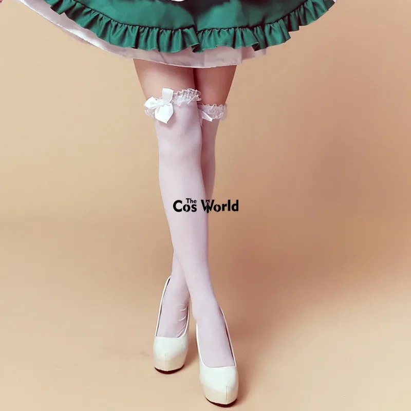 لوليتا Bowknot الدانتيل فوق الركبة جوارب طويلة الفخذين لفستان الخادمة تأثيري ازياء
